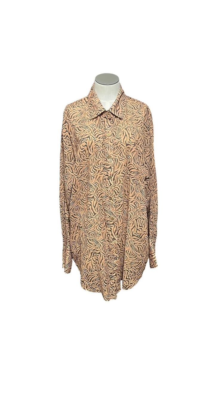 Anthropologie Charlie Holiday Oversize Grunge Animal Button Up Tunic Sz 8
